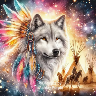 Diamond Painting  Wolf & Tipi im Native American